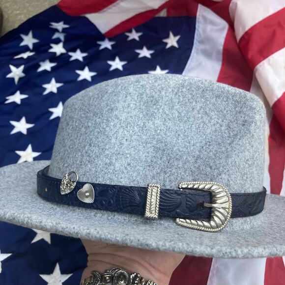 Gray Wool Fedora Western Hat | Reworked Belt Festival Boho Luxe Anthropologie main image 5